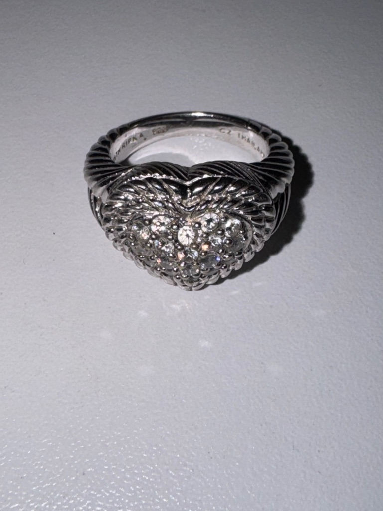 Judith Ripka Silver Heart Cubic Zirconia Twist Rope Ring